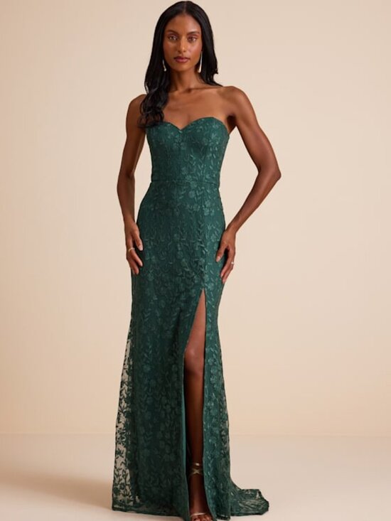 Lulus Dresses & Skirts - Lulus Romantic Beauty Green Floral Embroidered Strapless Maxi Dress - Size S